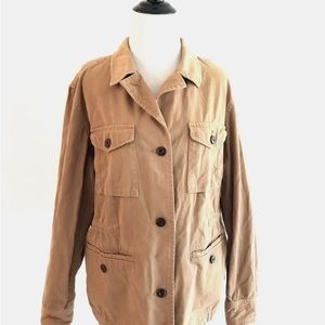 J Crew Brigadier Utility Jacket Size M Brown Drawstring Waist Cotton Button